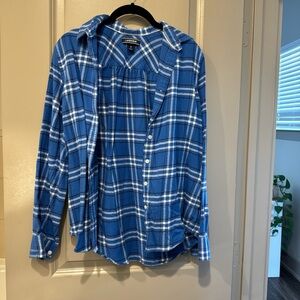 Lands' End Blue Plaid Button-Front Shirt